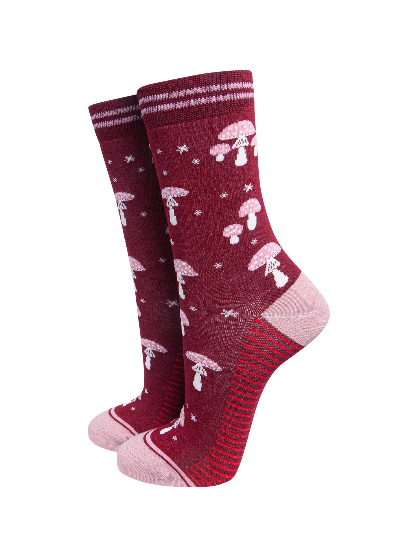 Toadstool-Women's-Bamboo-Socks-in-Red-On-Mannequin