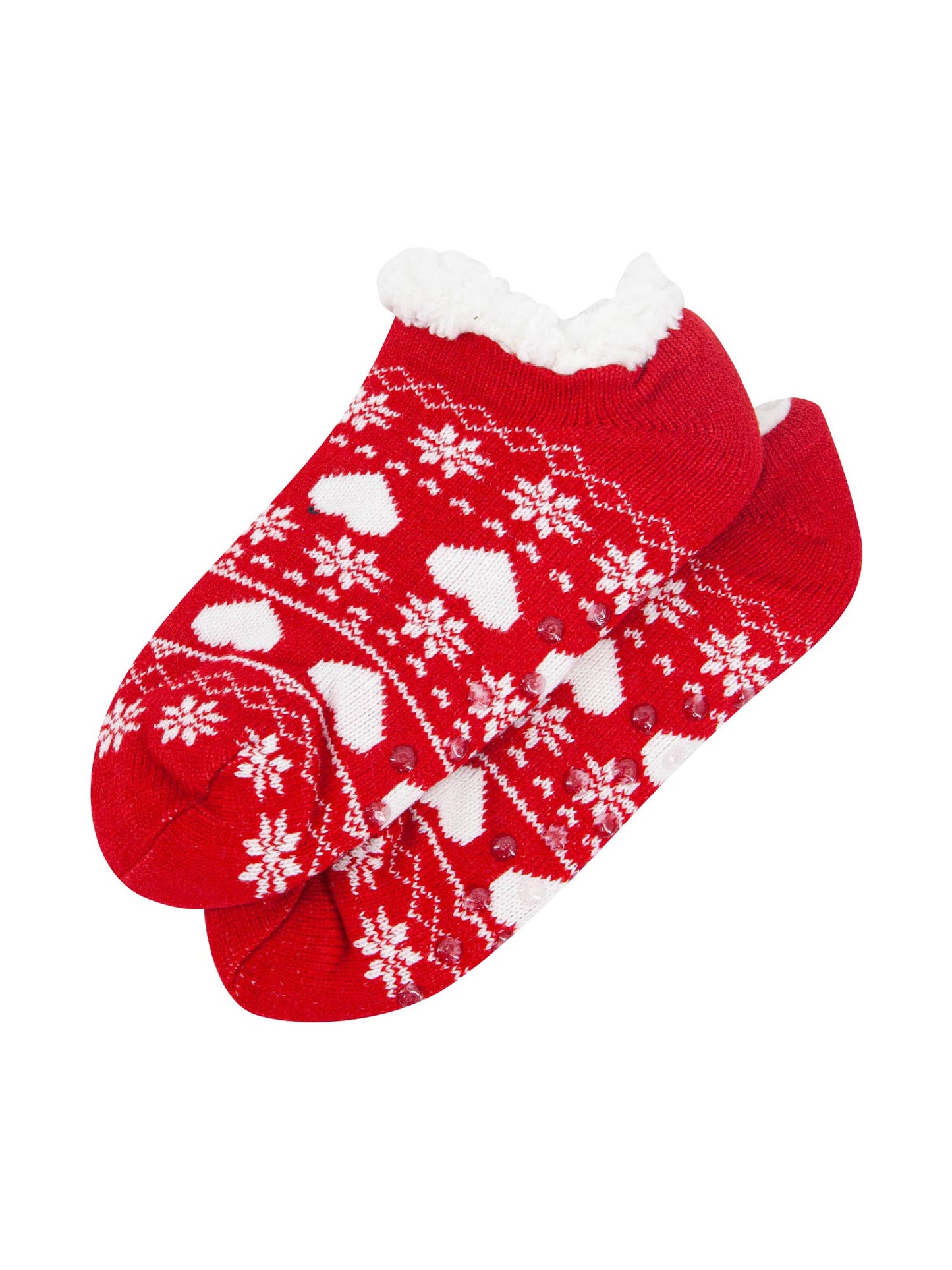 womens-short-slipper-socks-red-fair-isle-grip-soles