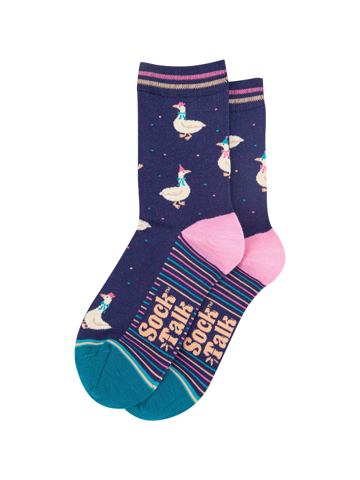 womens-bamboo-socks-navy-blue-teal-silly-goose-laying-flat