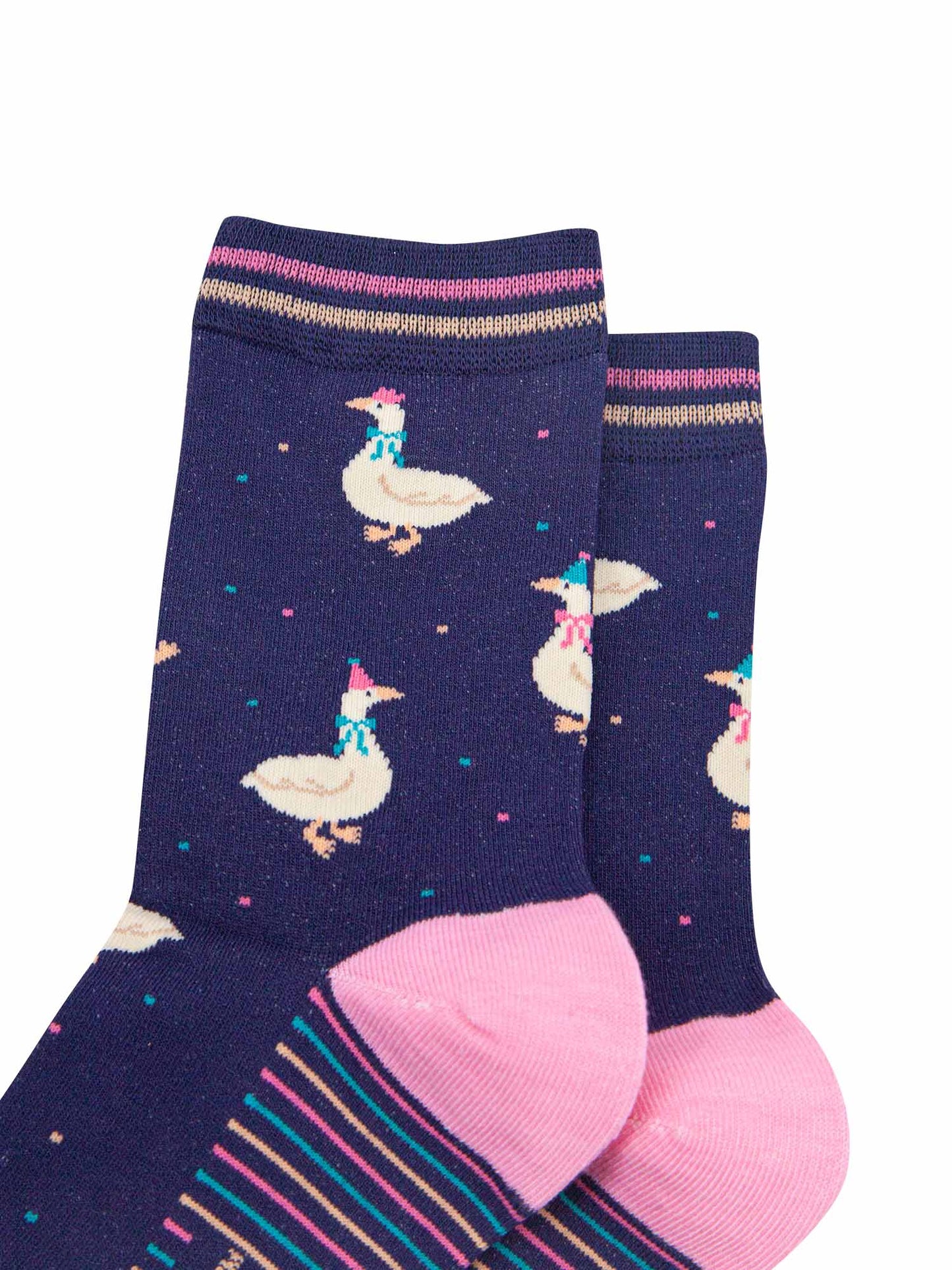 womens-bamboo-socks-navy-blue-teal-silly-goose-close-up