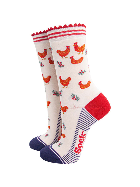 womens-bamboo-socks-cream-red-festive-hen-christmas