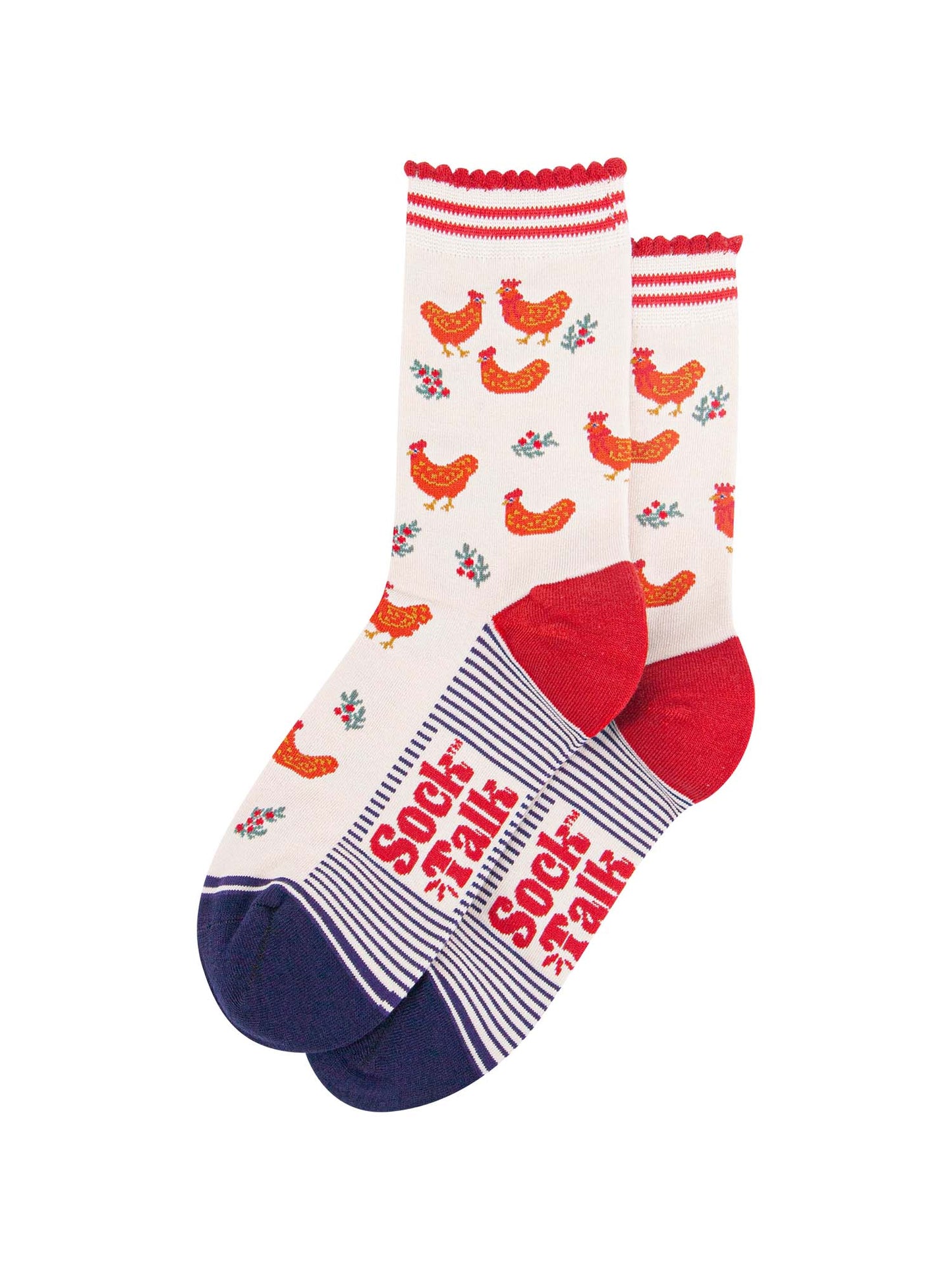 womens-bamboo-socks-cream-red-festive-hen-laying-flat
