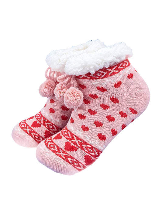 Heart-Short-Slipper-Socks-in-Soft-Pink/Red-On-Mannequin