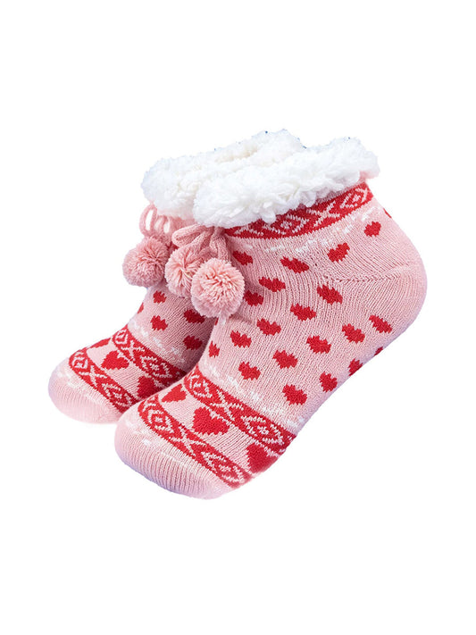 Heart-Short-Slipper-Socks-in-Soft-Pink/Red-On-Mannequin