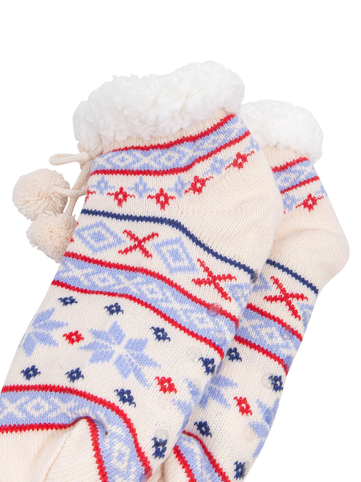 Nordic-Snowflake-Short-Slipper-Socks-in-White/Icy-Blue-Close-Up