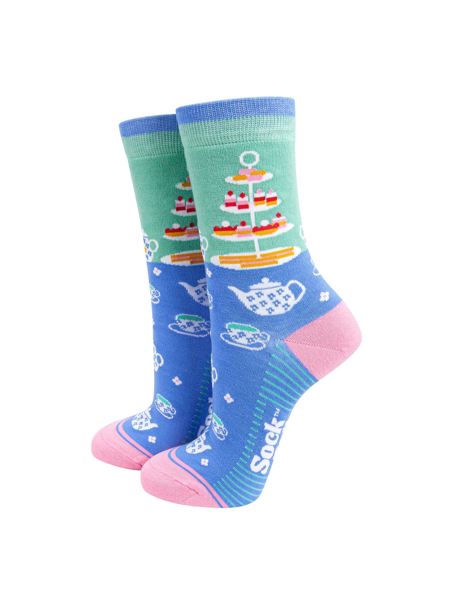 Afternoon-High-Tea-Bamboo-Socks-in-Mint/Blue-Mannequin