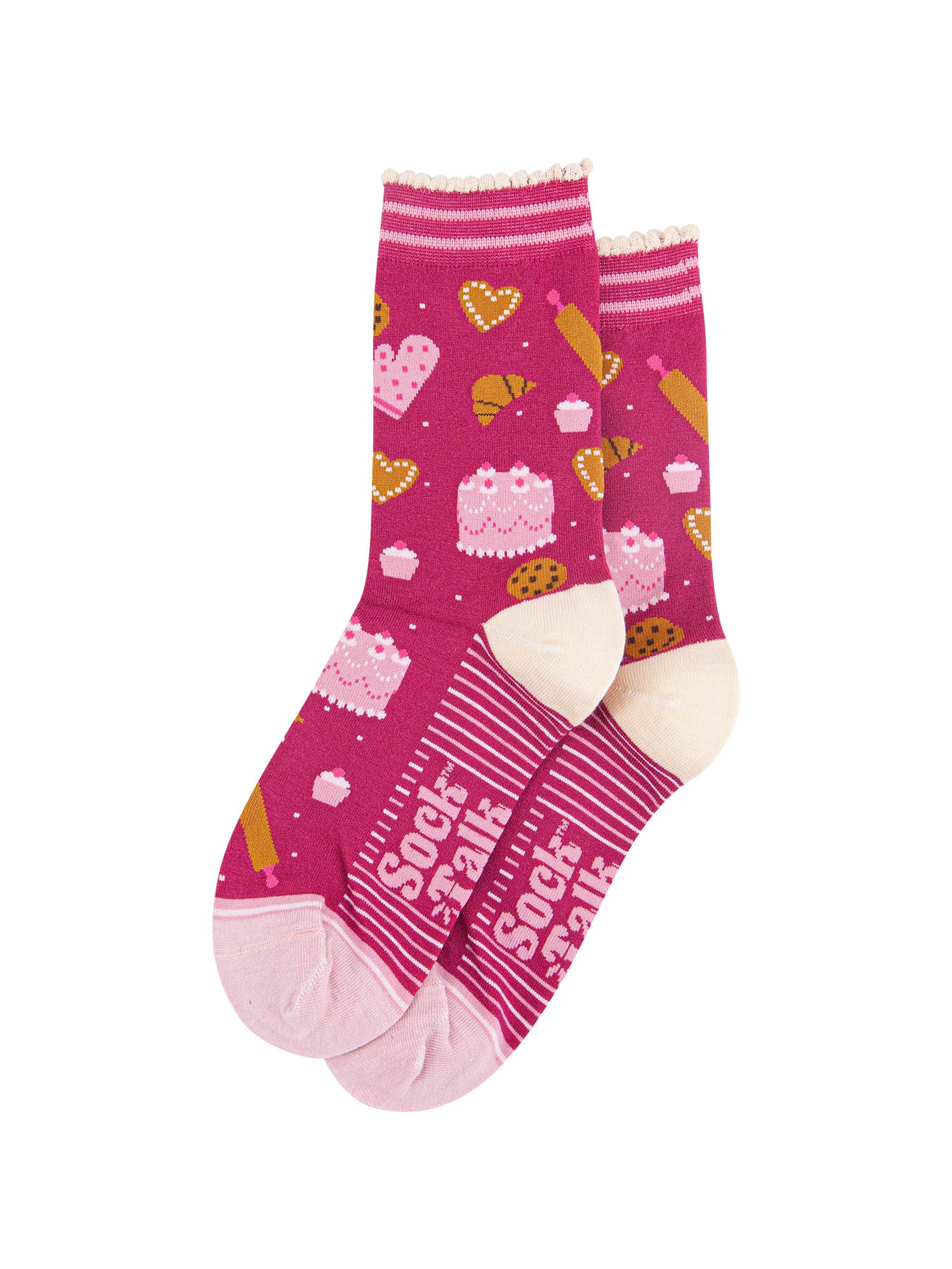 womens-bamboo-socks-raspberry-light-pink-baking-laying-flat