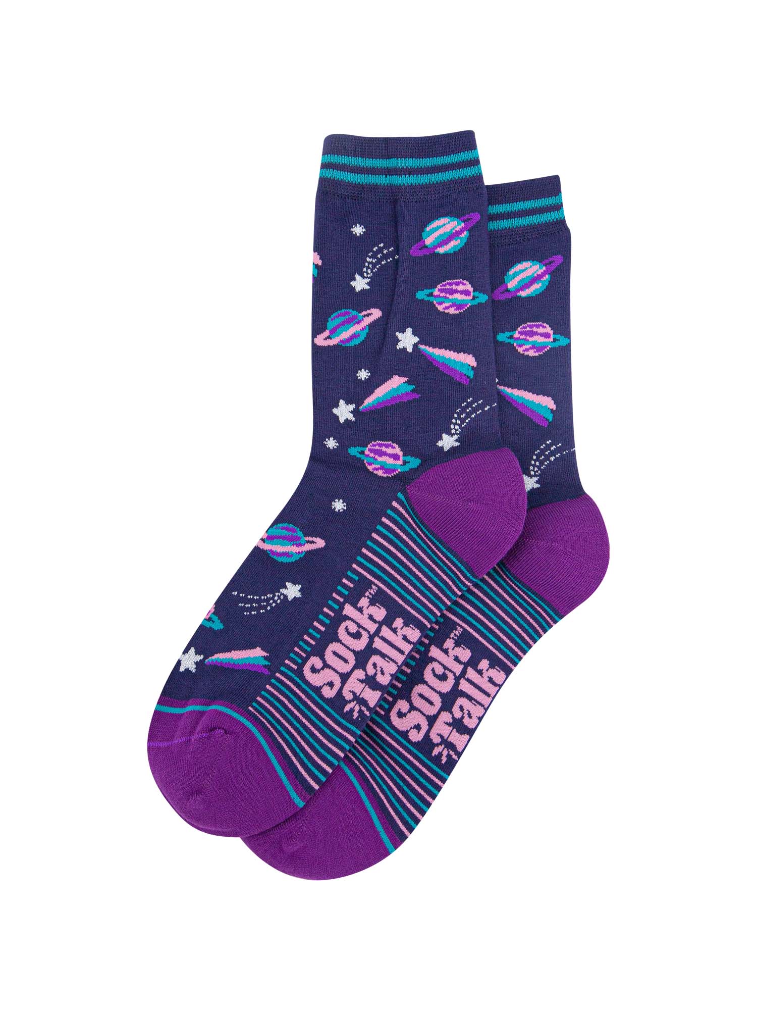 womens-bamboo-socks-navy-blue-purple-outer-space-laying-flat