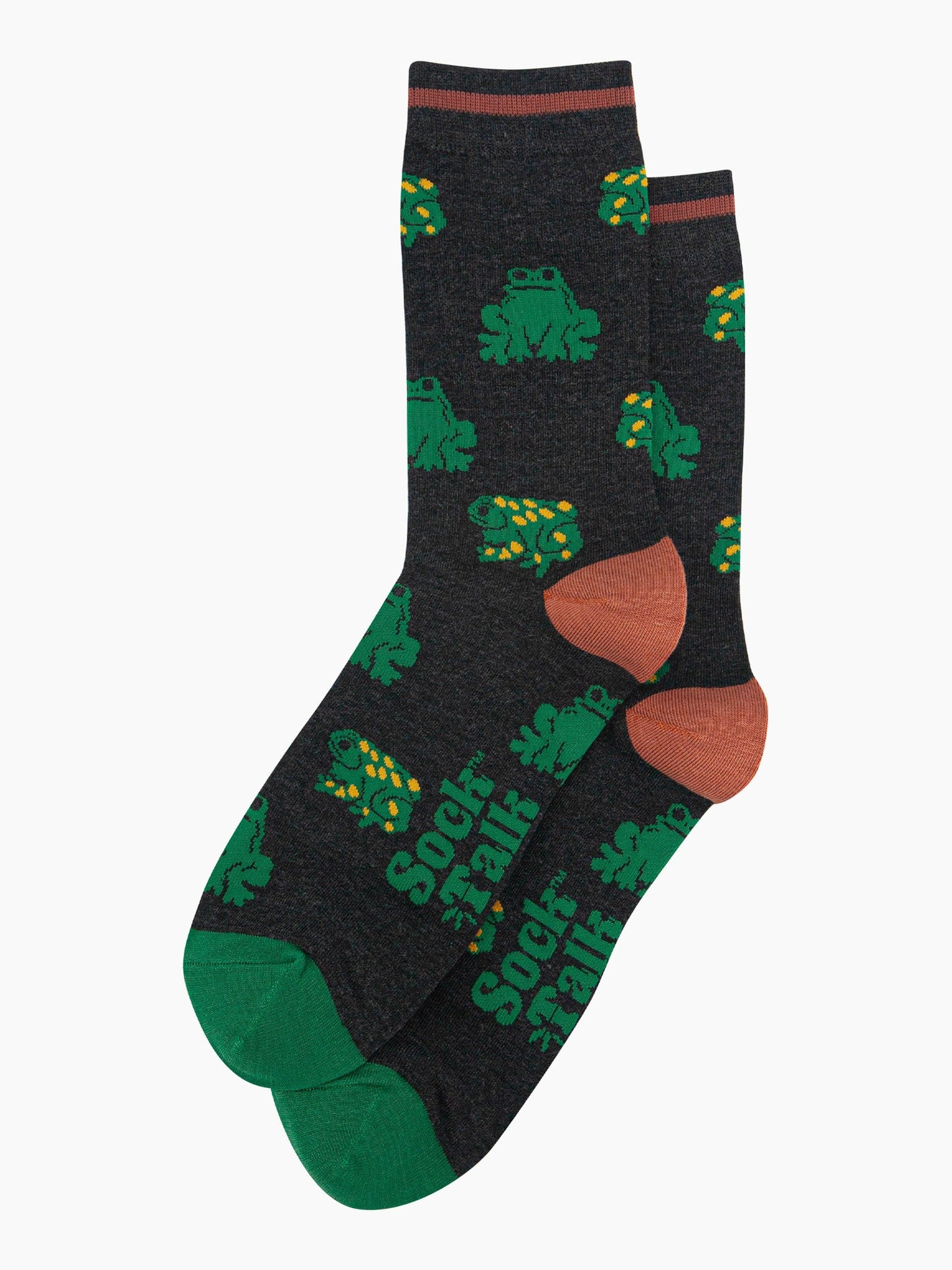 mens-bamboo-socks-black-frog-laying-flat-green-frogs-repeated