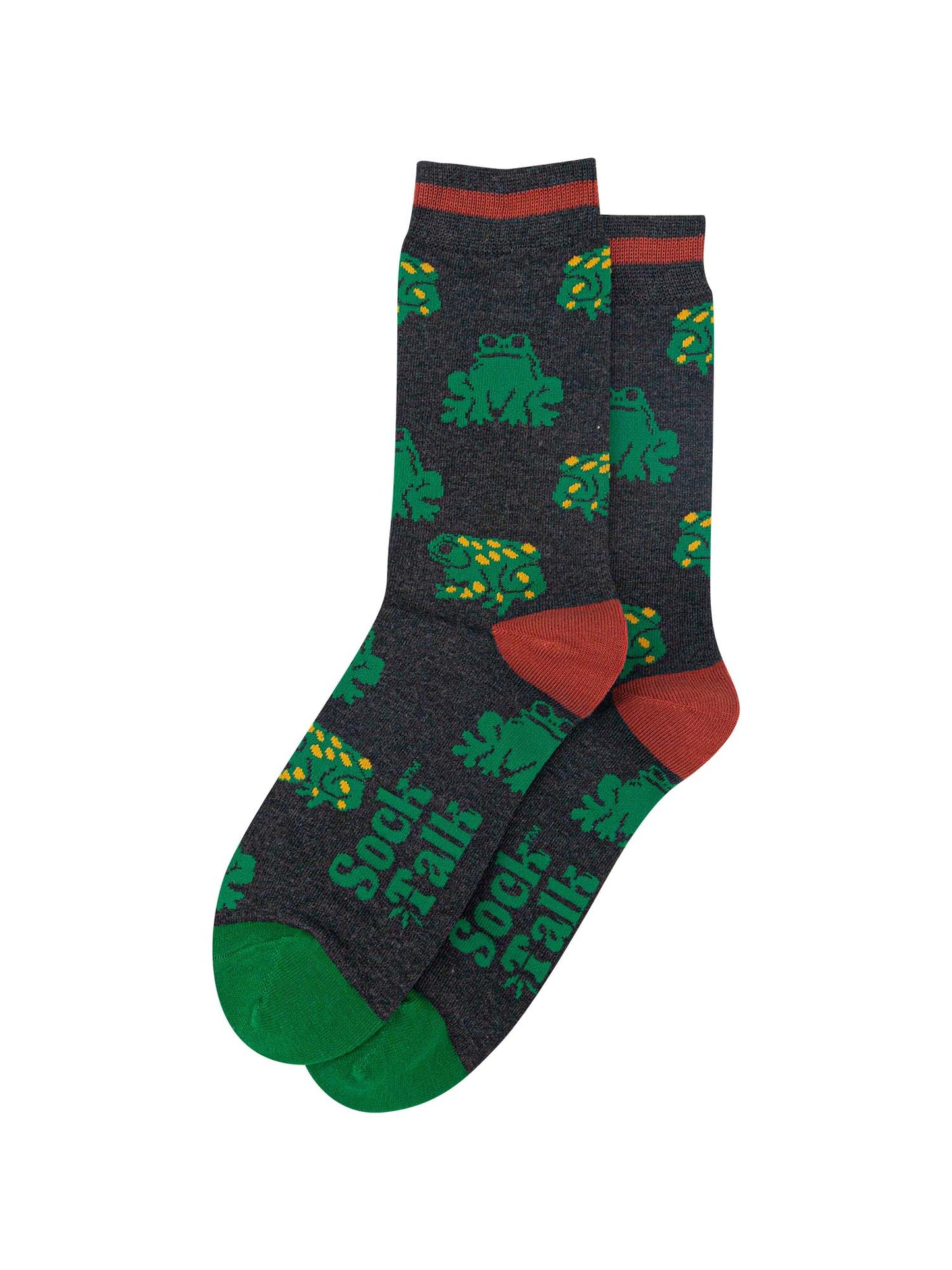 mens-bamboo-socks-black-frog-laying-flat-green-frogs-repeated