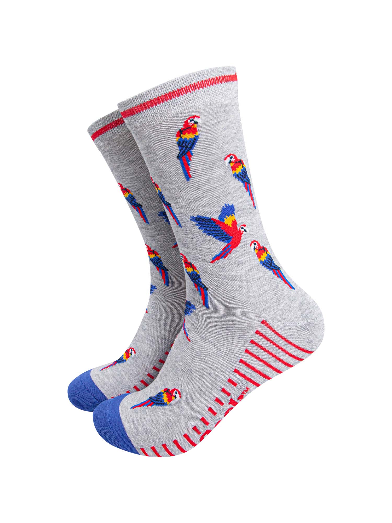 mens-bamboo-socks-grey-macaw-parrot-colourful-flying-birds