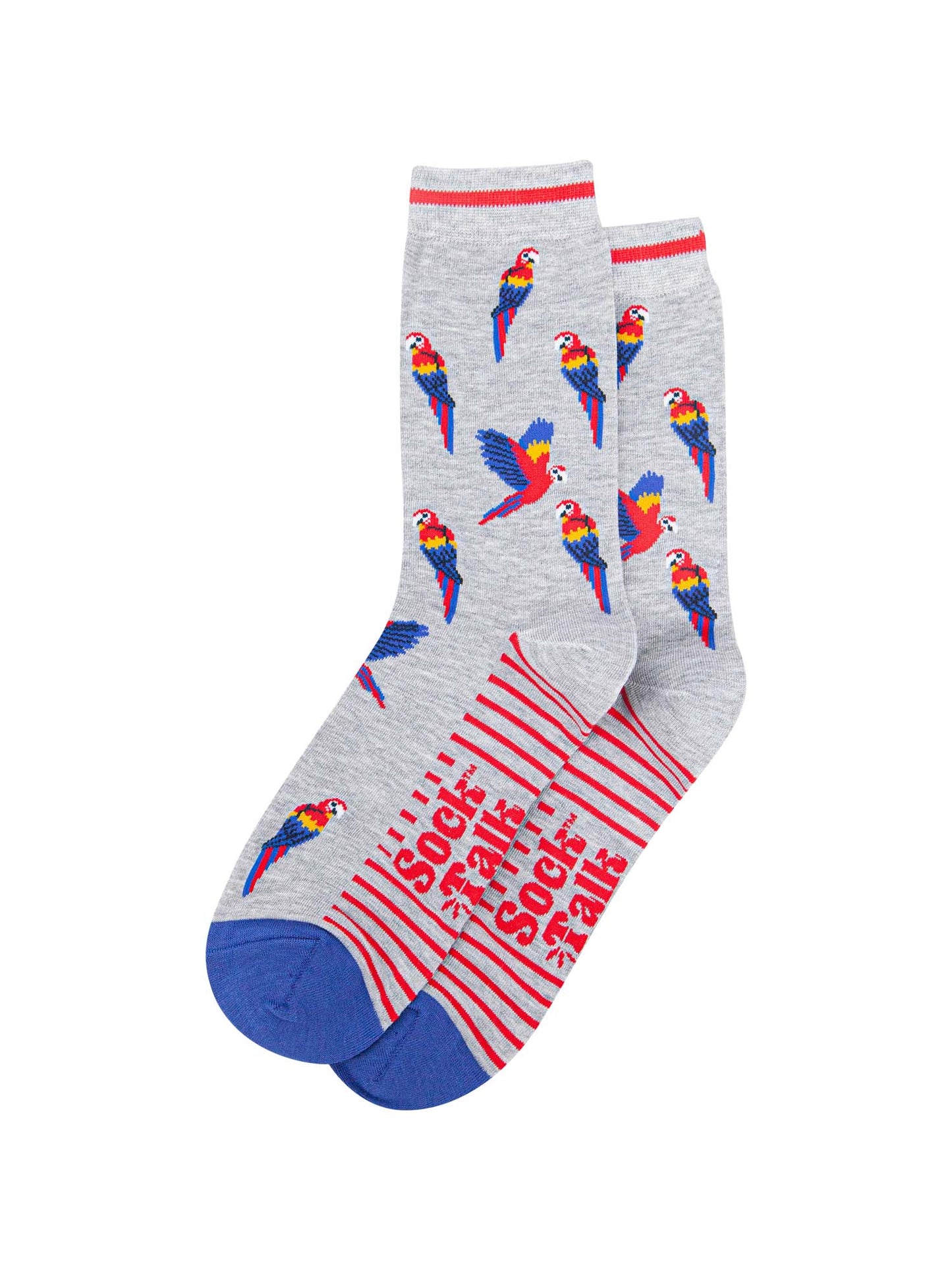 mens-bamboo-socks-grey-macaw-parrot-laying-flat