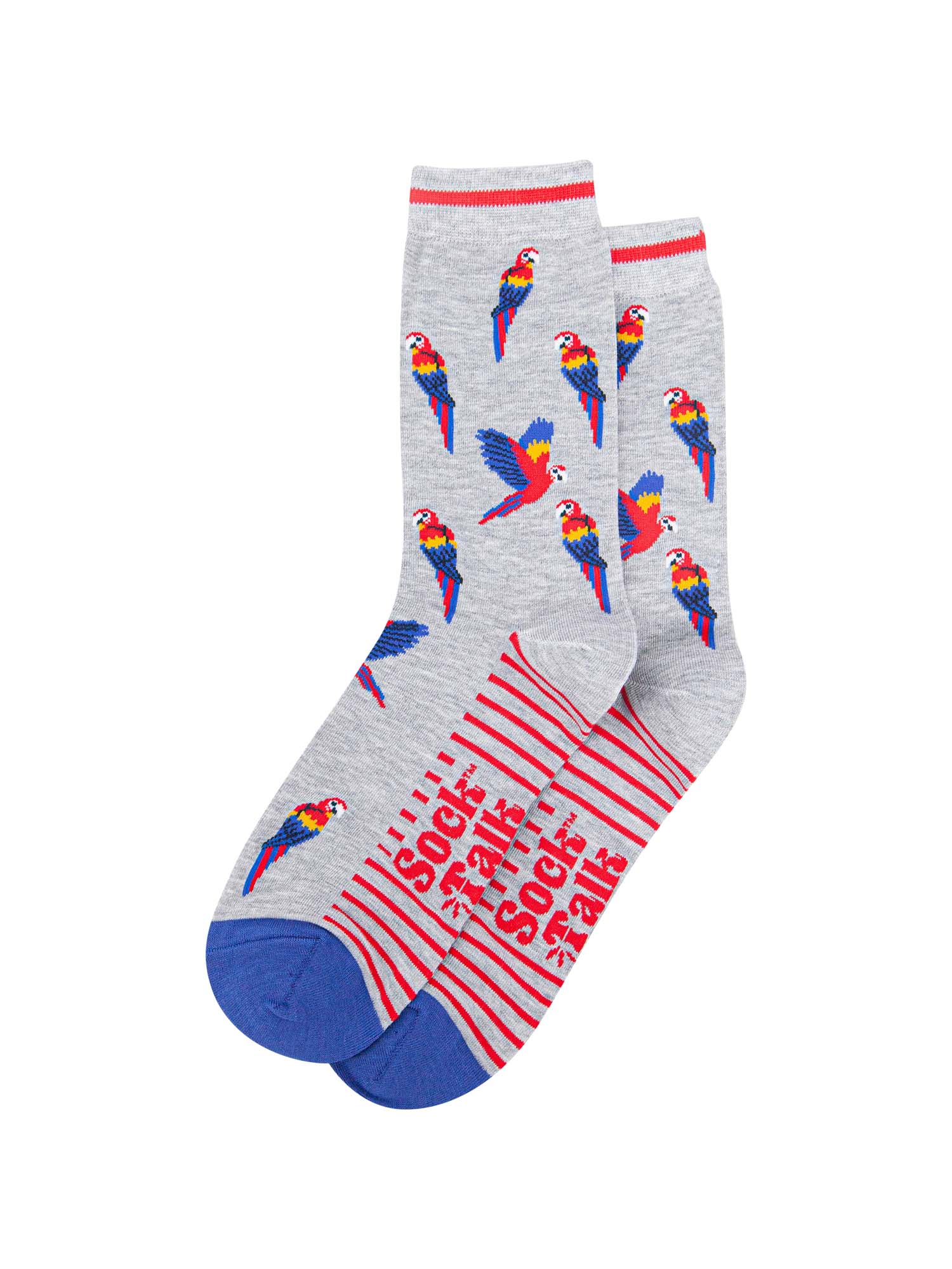mens-bamboo-socks-grey-macaw-parrot-laying-flat
