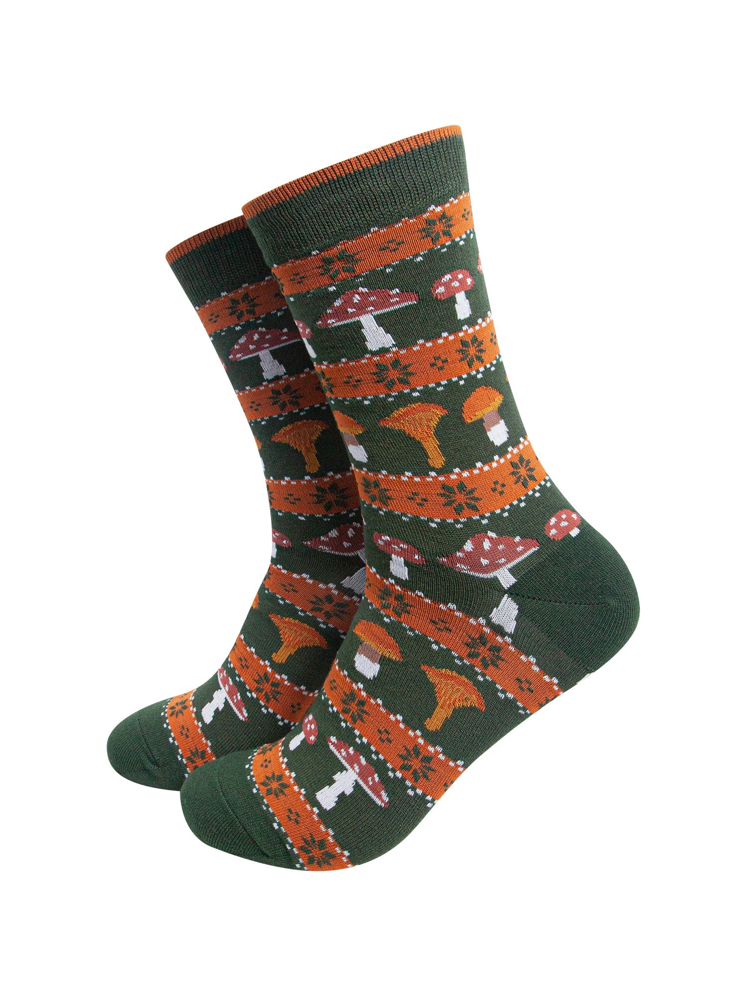 Toadstool-Men's-Bamboo-Socks-in-Forest-Green-On-Mannequin