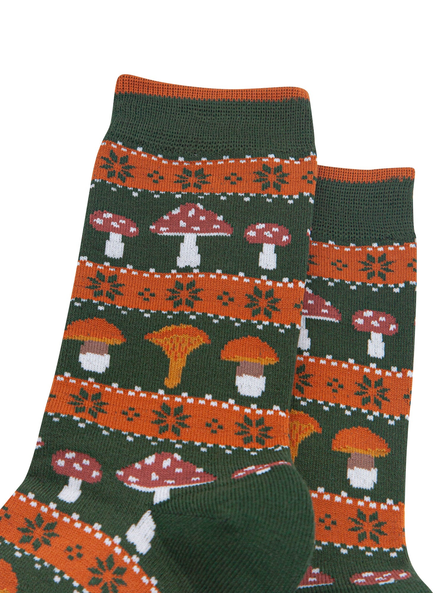 Toadstool-Men's-Bamboo-Socks-in-Forest-Green-Close-Up