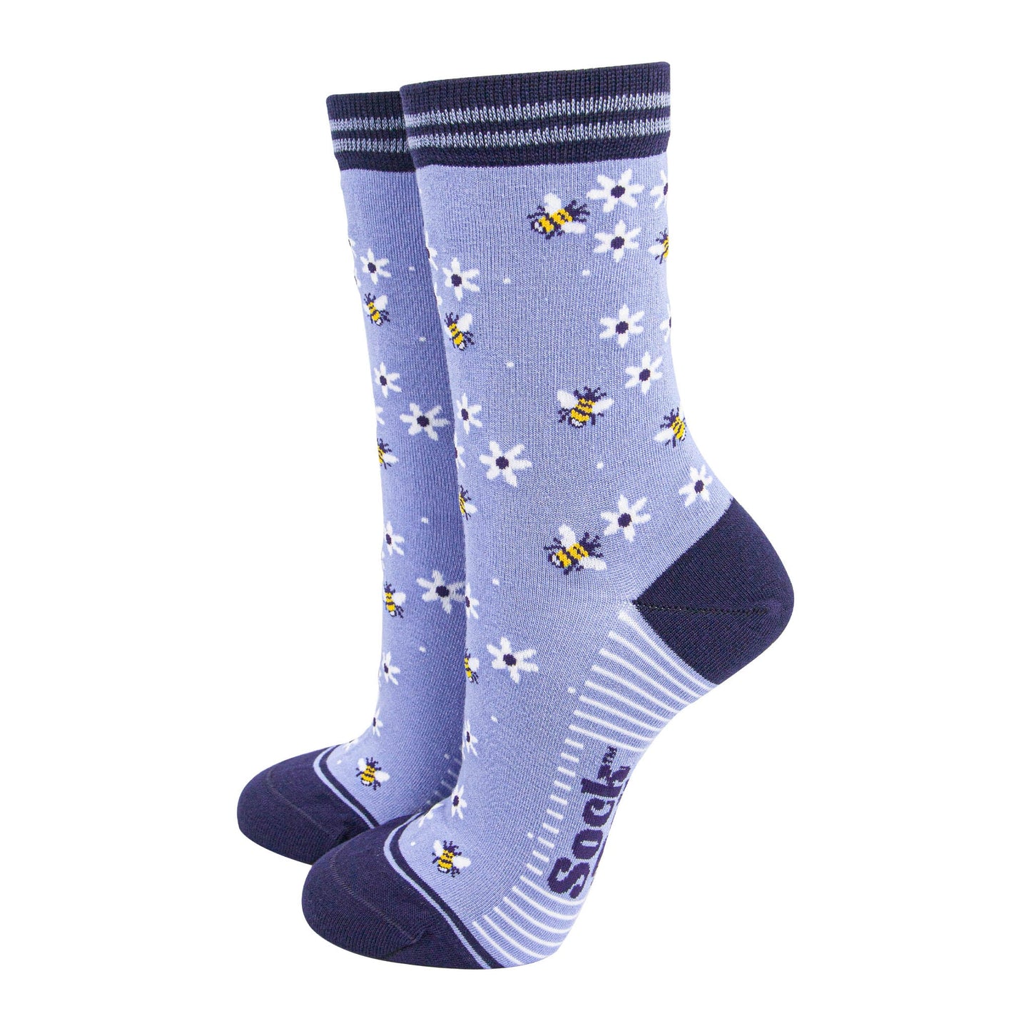 womens-bamboo-socks-sky-blue-navy-blue-bee-and-flowers-bumblebees