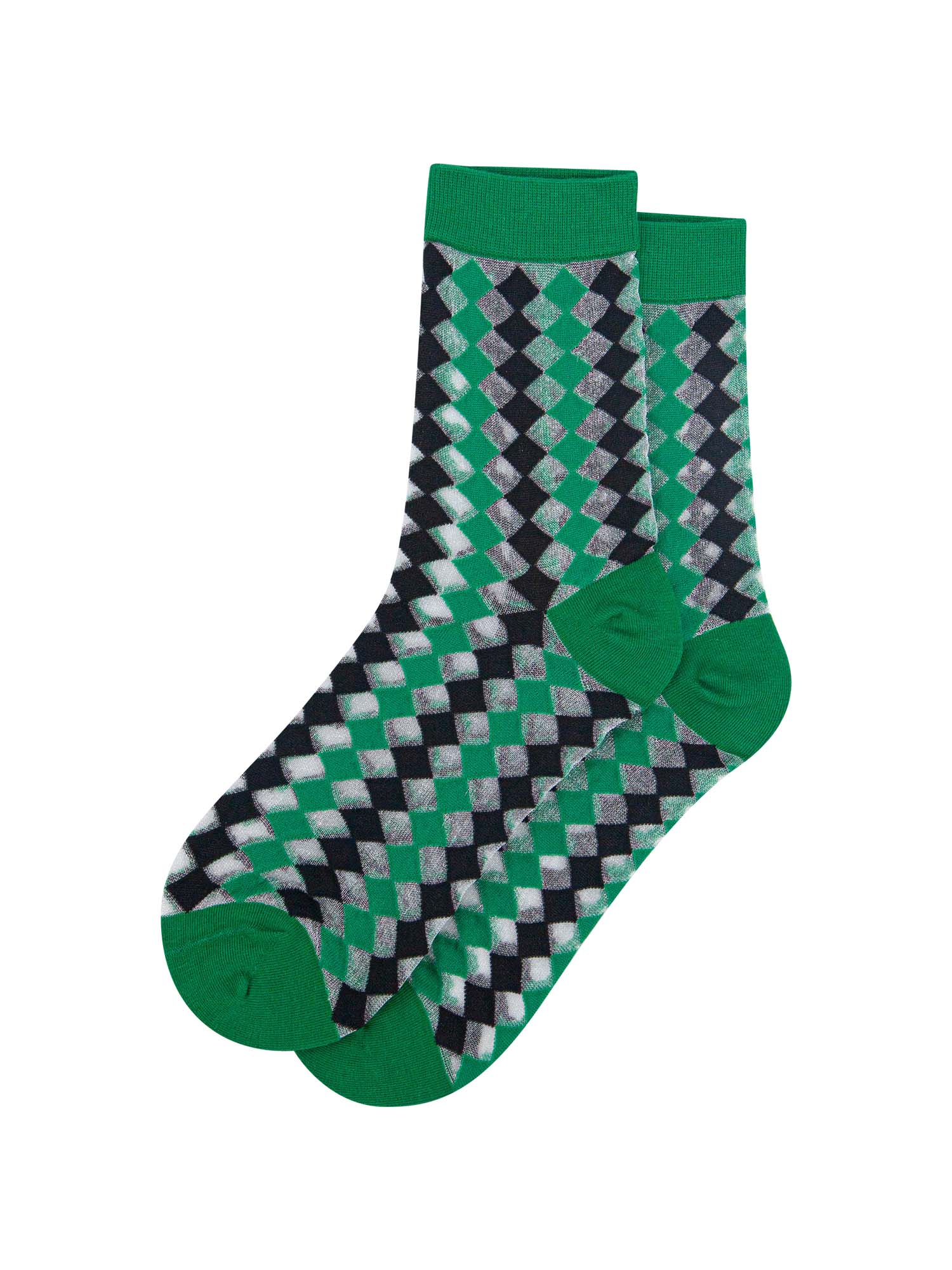 womens-sheer-ankle-socks-green-black-diamond-laying-flat