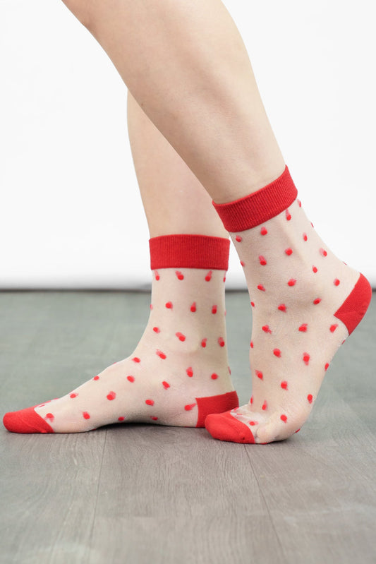 womens-sheer-ankle-socks-red-spots-sheer-polka-dot