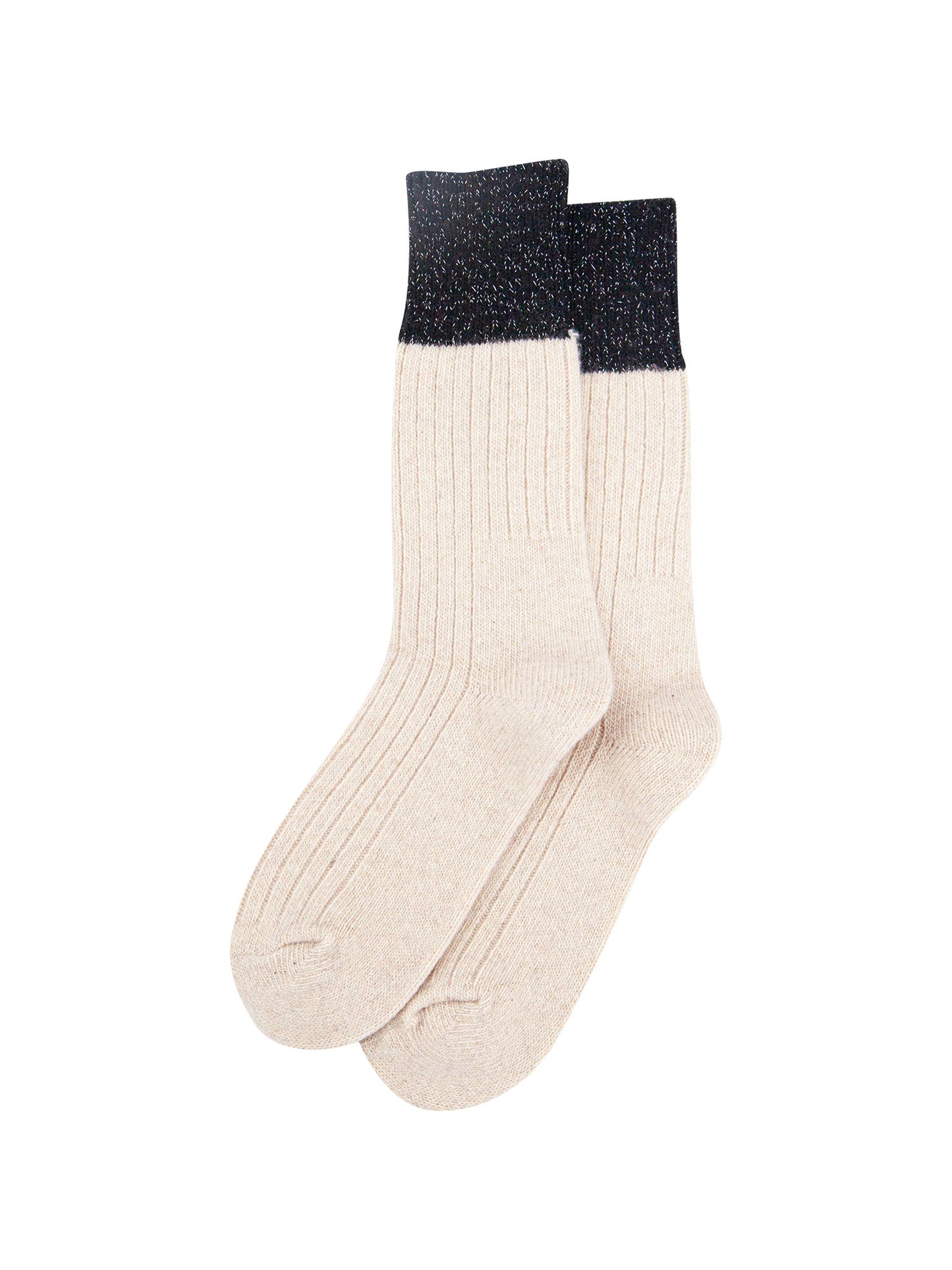 womens-mid-calf-socks-cream-black-colour-block-laying-flat