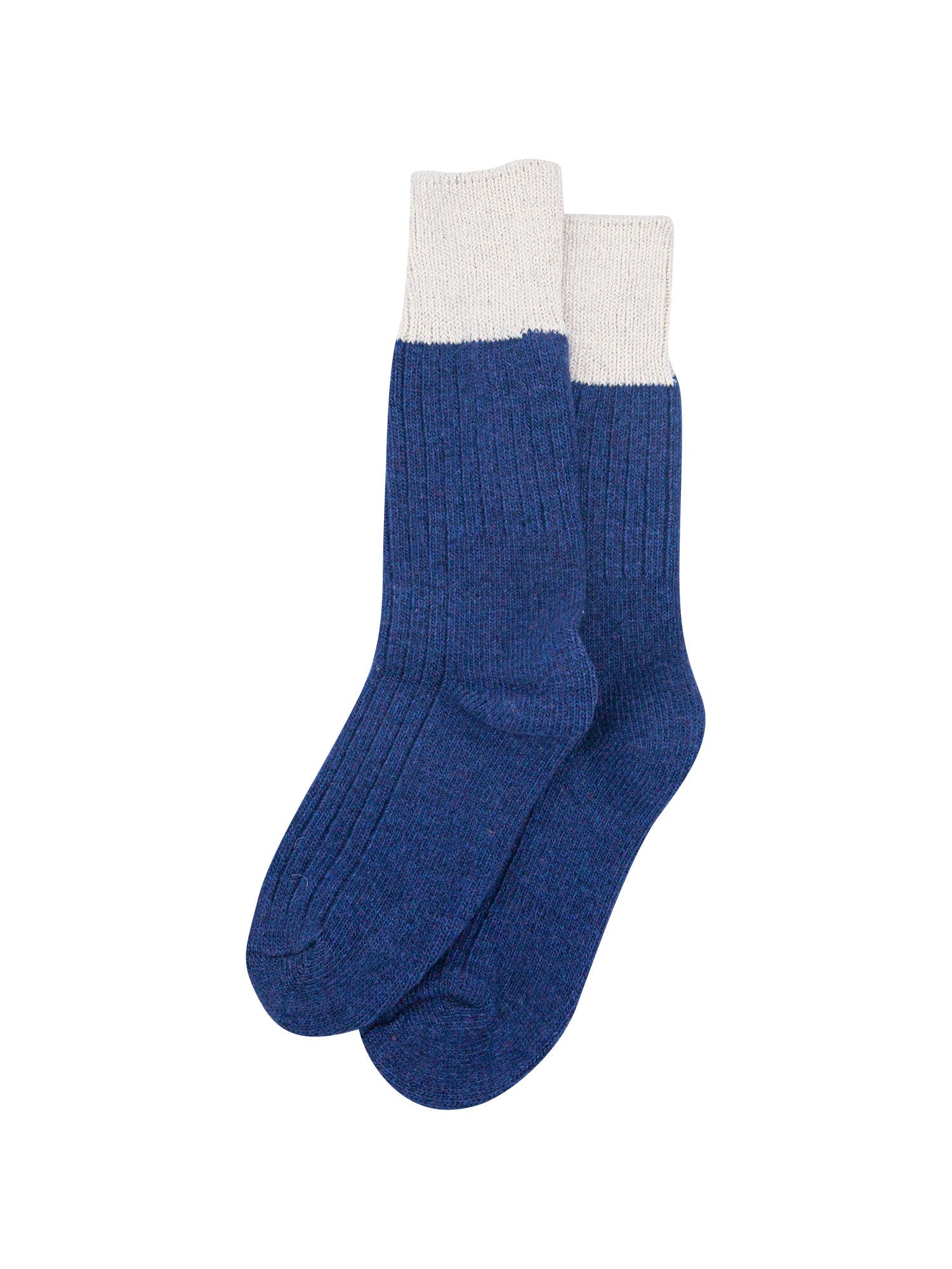 womens-mid-calf-socks-navy-blue-cream-colour-block-laying-flat