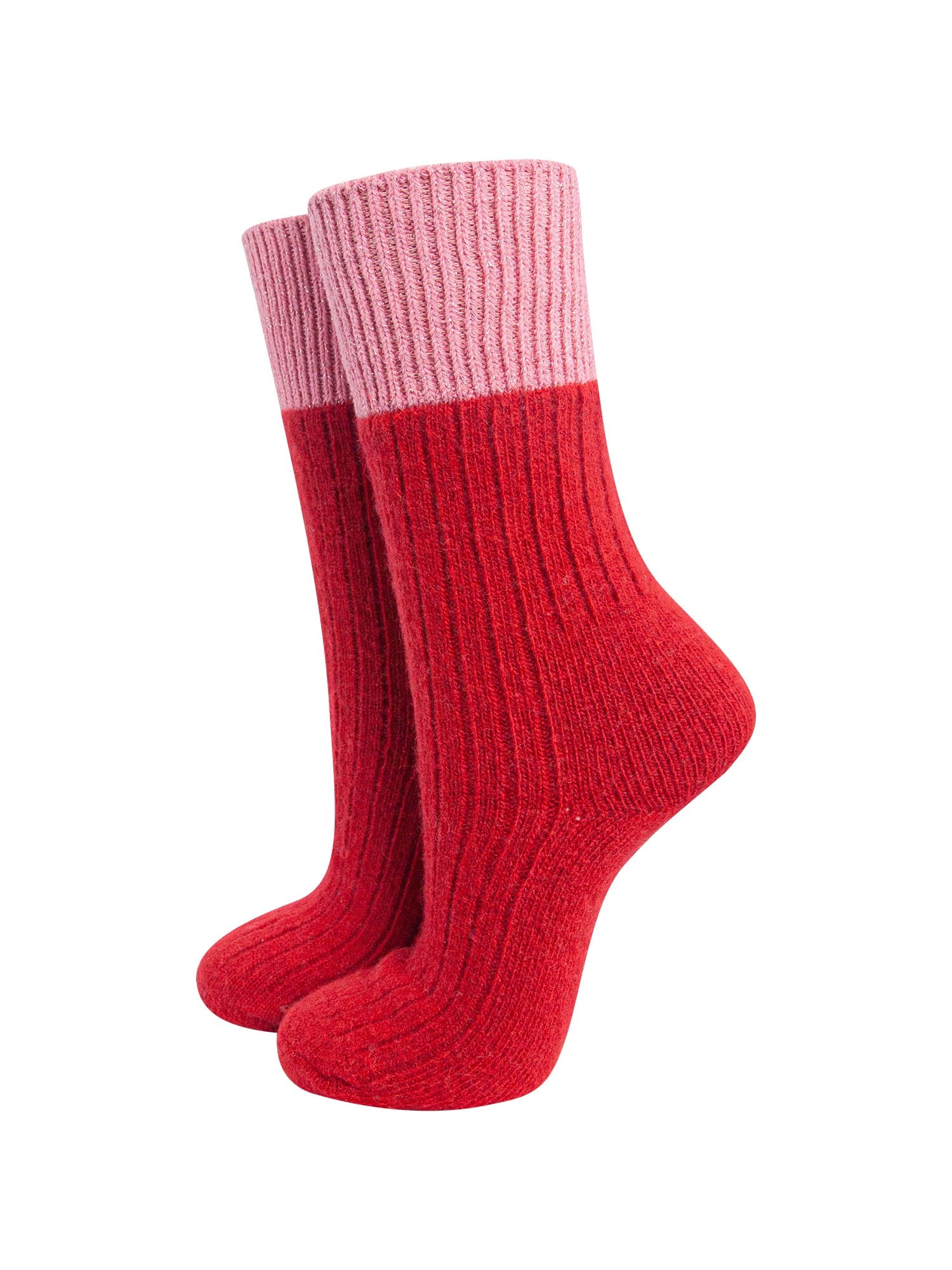 womens-mid-calf-socks-red-pink-colour-block-thick-wool-blend