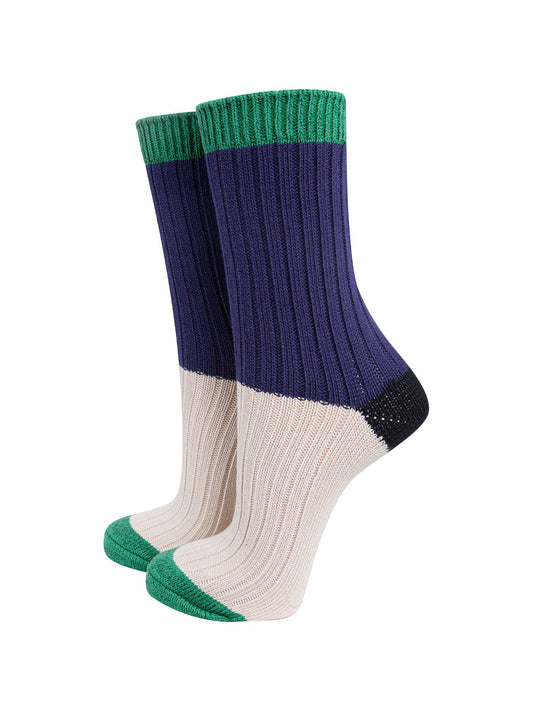 womens-mid-calf-socks-navy-blue-cream-colour-block-1-subtle-glitter-cuff