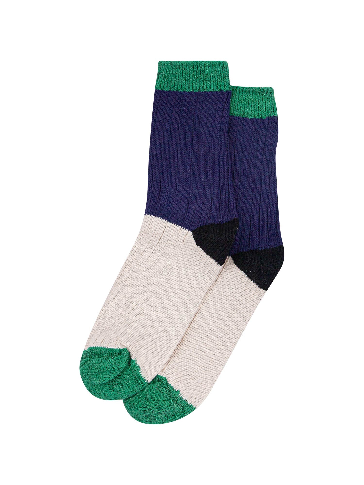 womens-mid-calf-socks-navy-blue-cream-colour-block-1-laying-flat