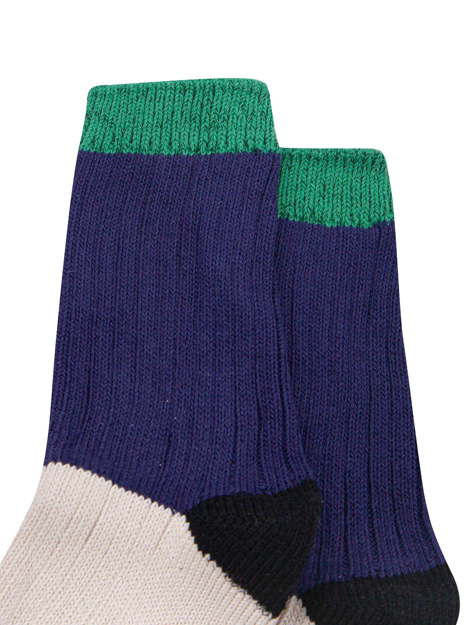womens-mid-calf-socks-navy-blue-cream-colour-block-1-close-up-ribbed-material