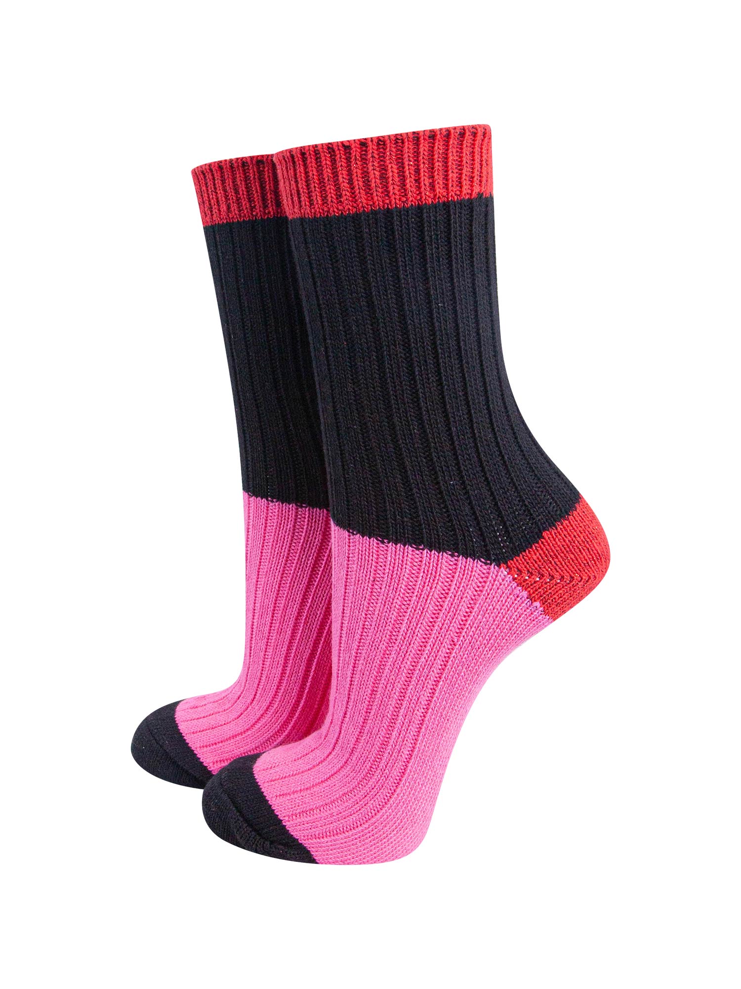 womens-mid-calf-socks-black-pink-colour-block-subtle-glitter-accents