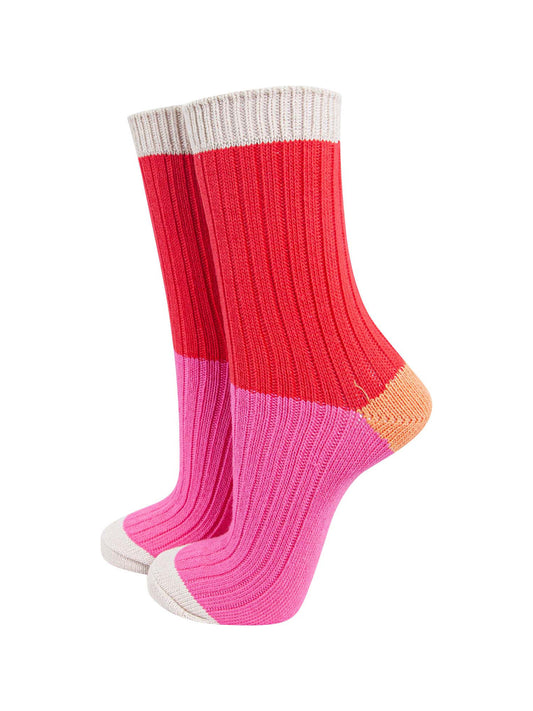 womens-mid-calf-socks-red-pink-colour-block-1-subtle-glitter-cuff