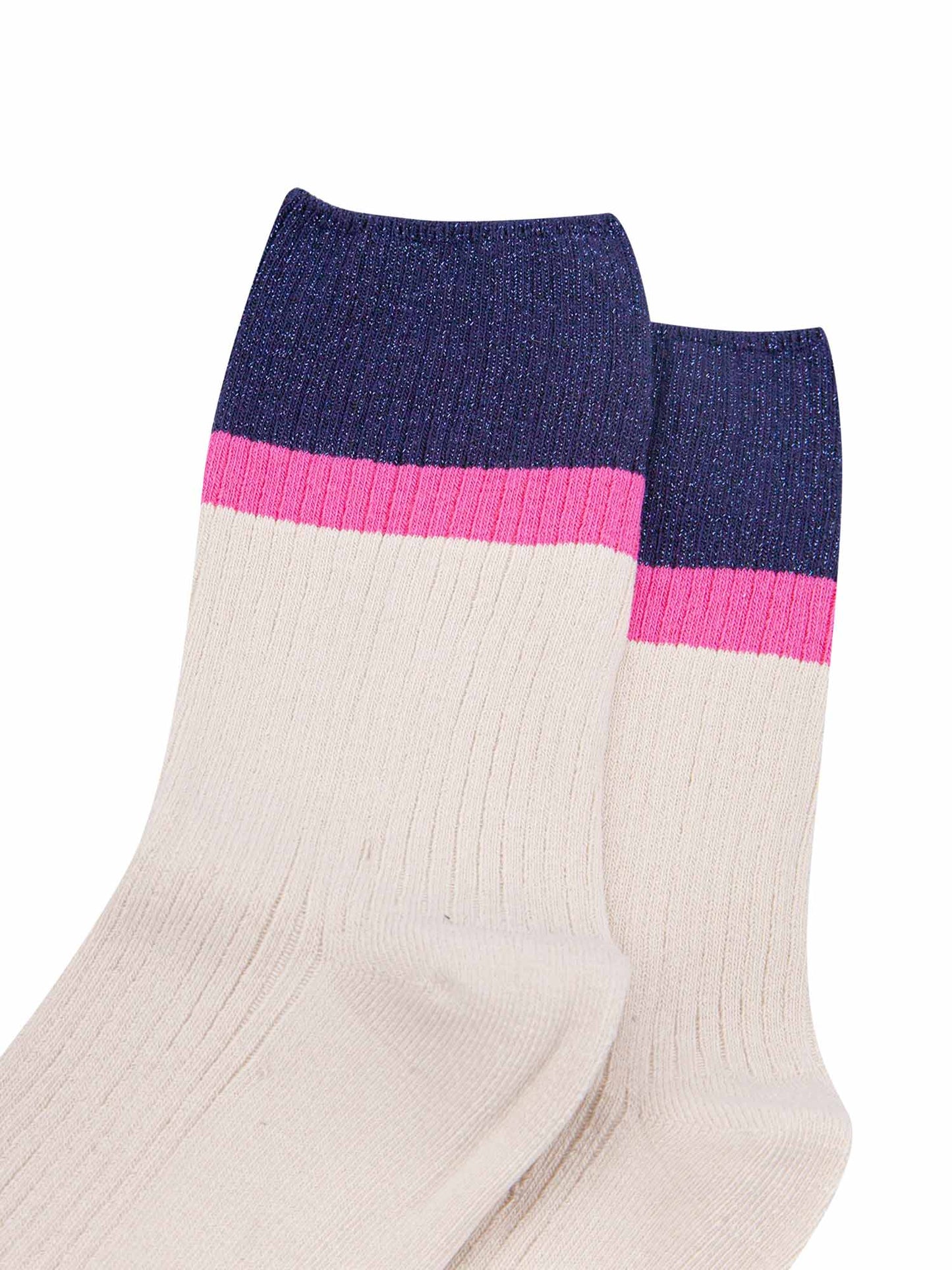 womens-mid-calf-socks-cream-navy-blue-contrast-cuff-close-up-material
