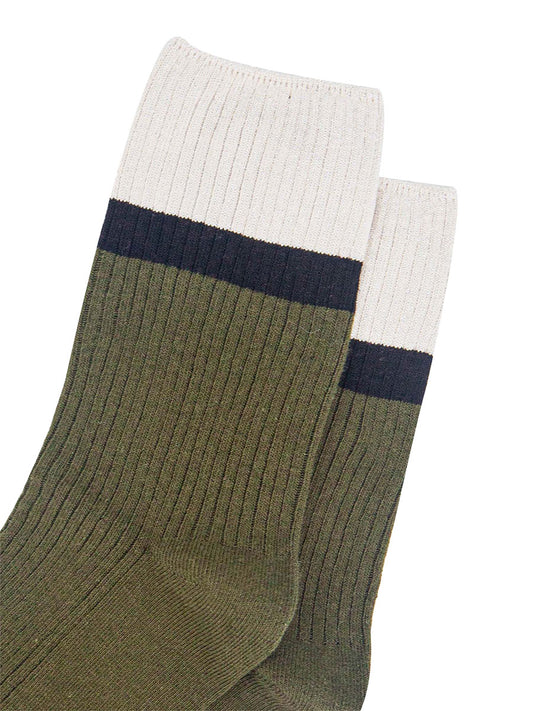 womens-mid-calf-socks-khaki-cream-contrast-cuff-close-up-material
