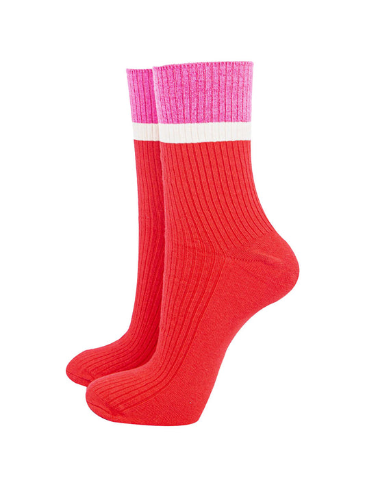 womens-mid-calf-socks-red-pink-contrast-cuff-thick-ribbed-cotton