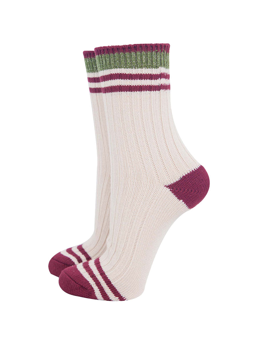 womens-mid-calf-socks-cream-khaki-striped-cuff-ribbed-cotton