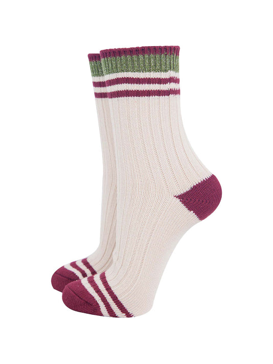 womens-mid-calf-socks-cream-khaki-striped-cuff-ribbed-cotton