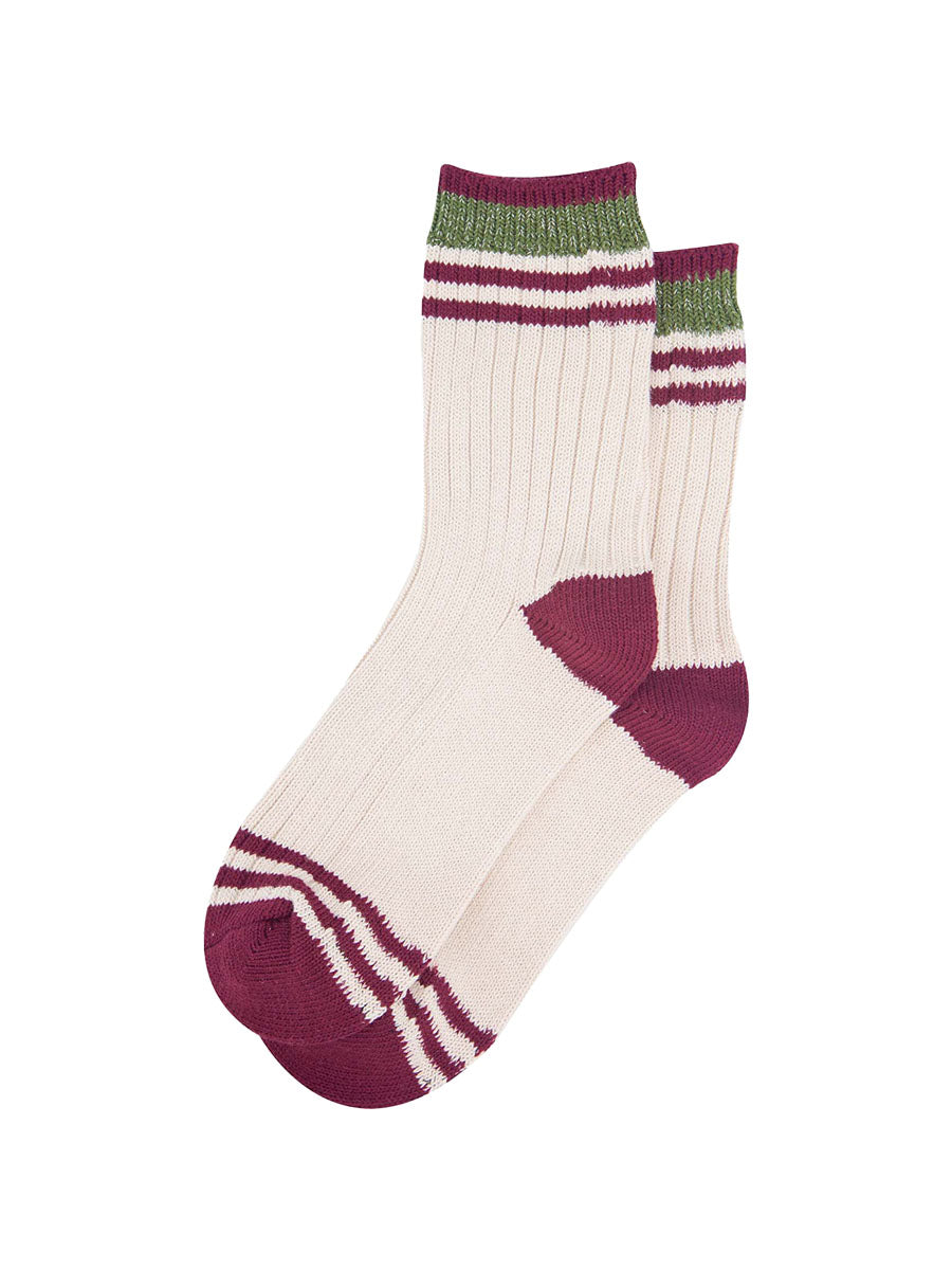 womens-mid-calf-socks-cream-khaki-striped-cuff-laying-flat