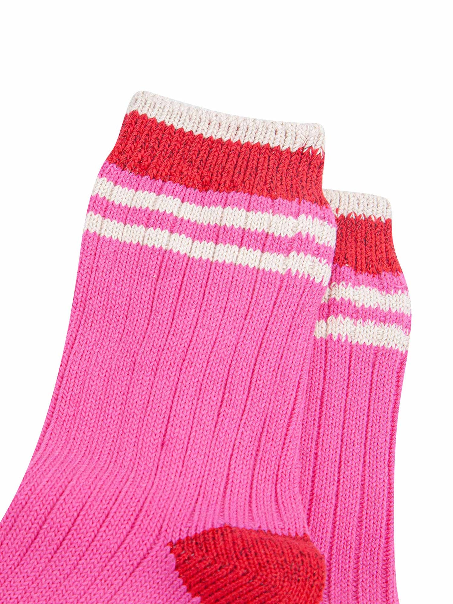 womens-mid-calf-socks-pink-red-striped-cuff-close-up-material