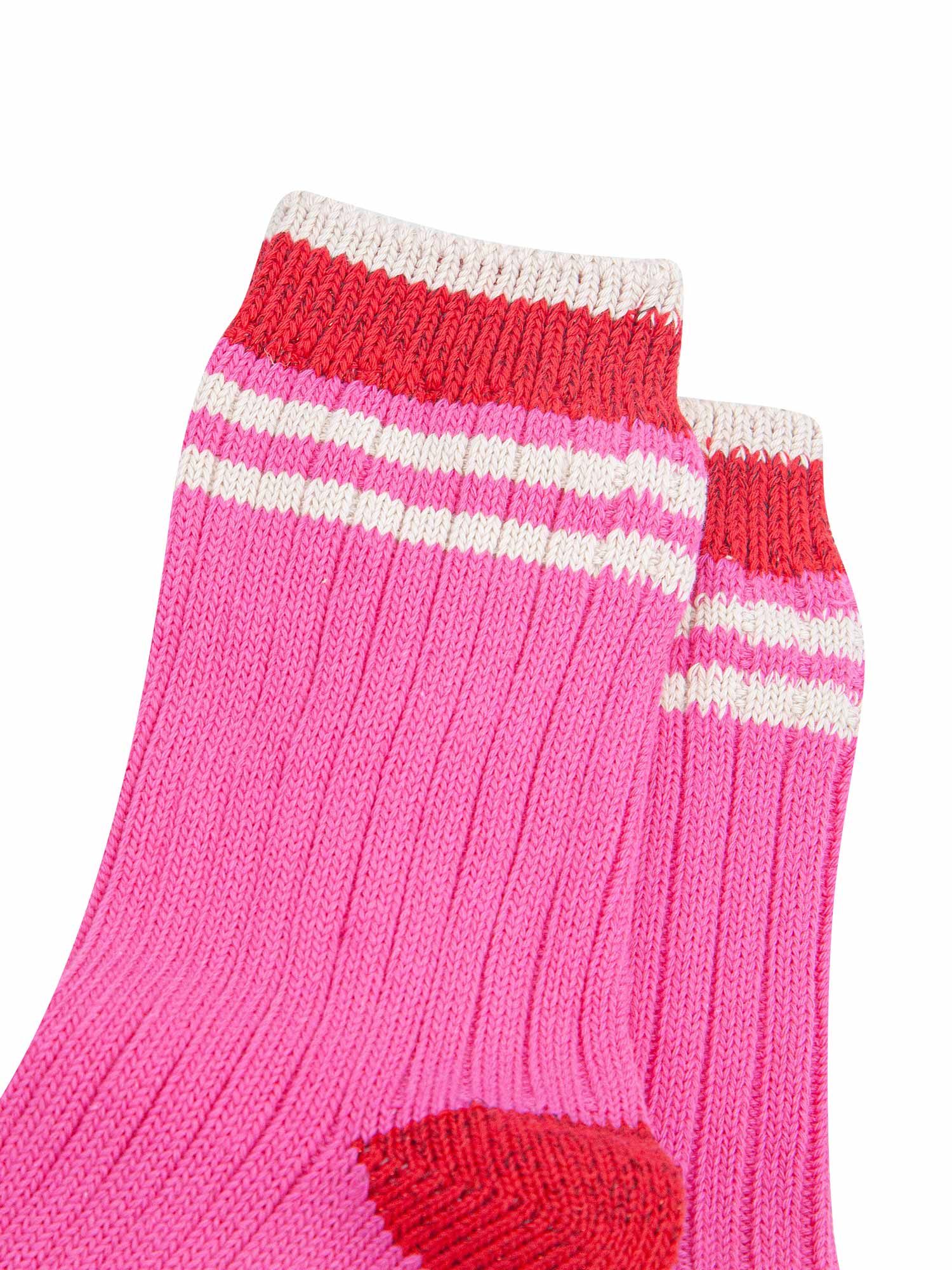 womens-mid-calf-socks-pink-red-striped-cuff-close-up-material