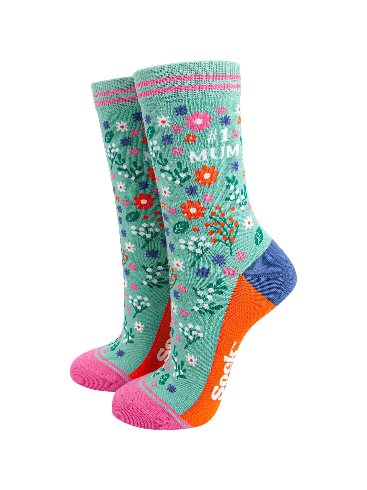 Number-1-Mum-Floral-Bamboo-Socks-in-Green-Mannequin
