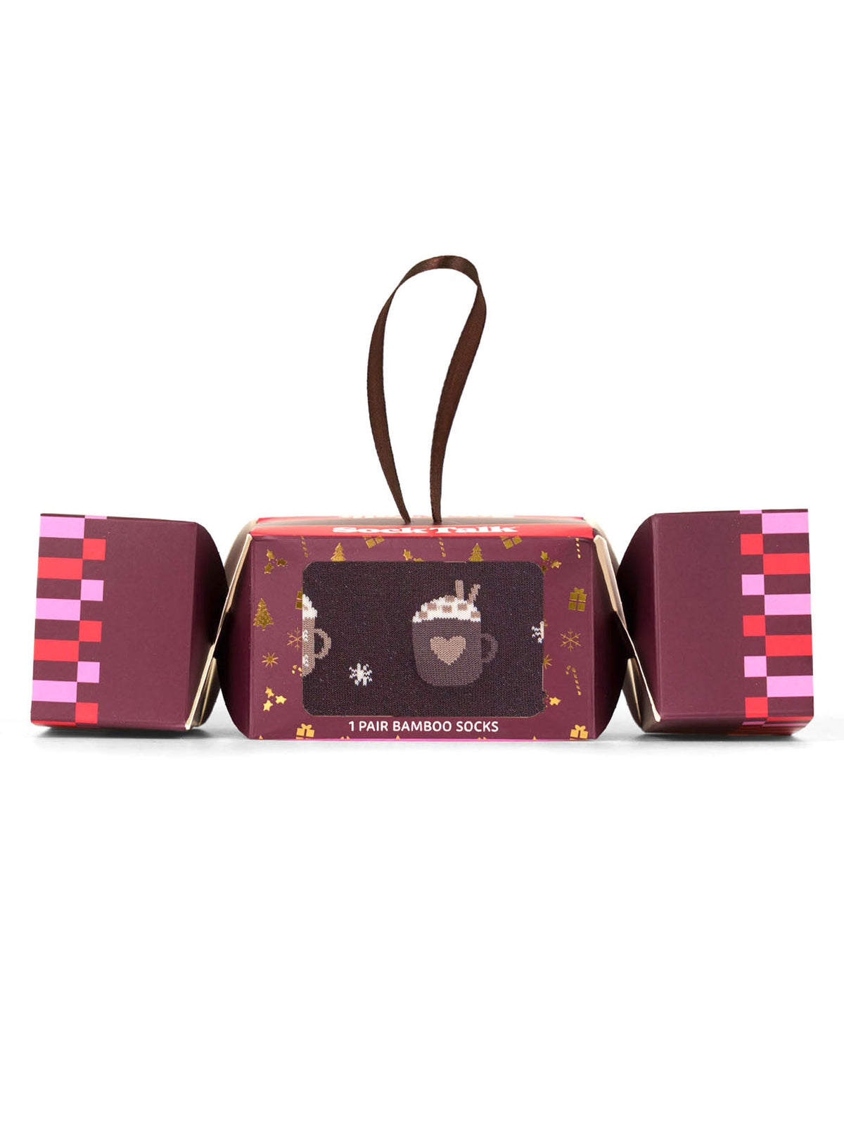 Hot-Chocolate-Drink-Bamboo-Crew-Socks-Christmas-Cracker-Gift-Box-in-Brown