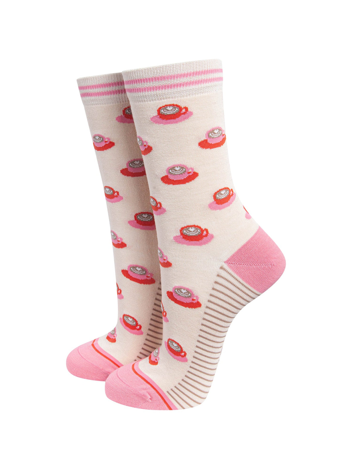 Flat-White-Coffee-Women's-Bamboo-Socks-in-Cream-On-Mannequin