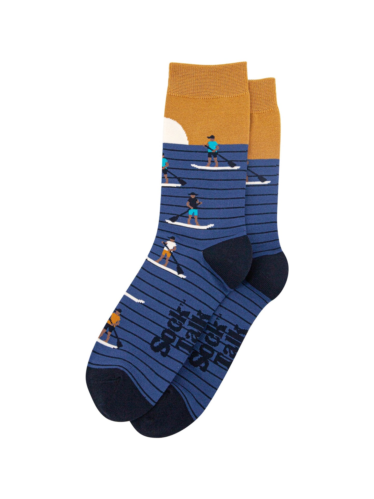 Sunset-Paddle-Boarding-Bamboo-Socks-in-Blue-Lying-Flat