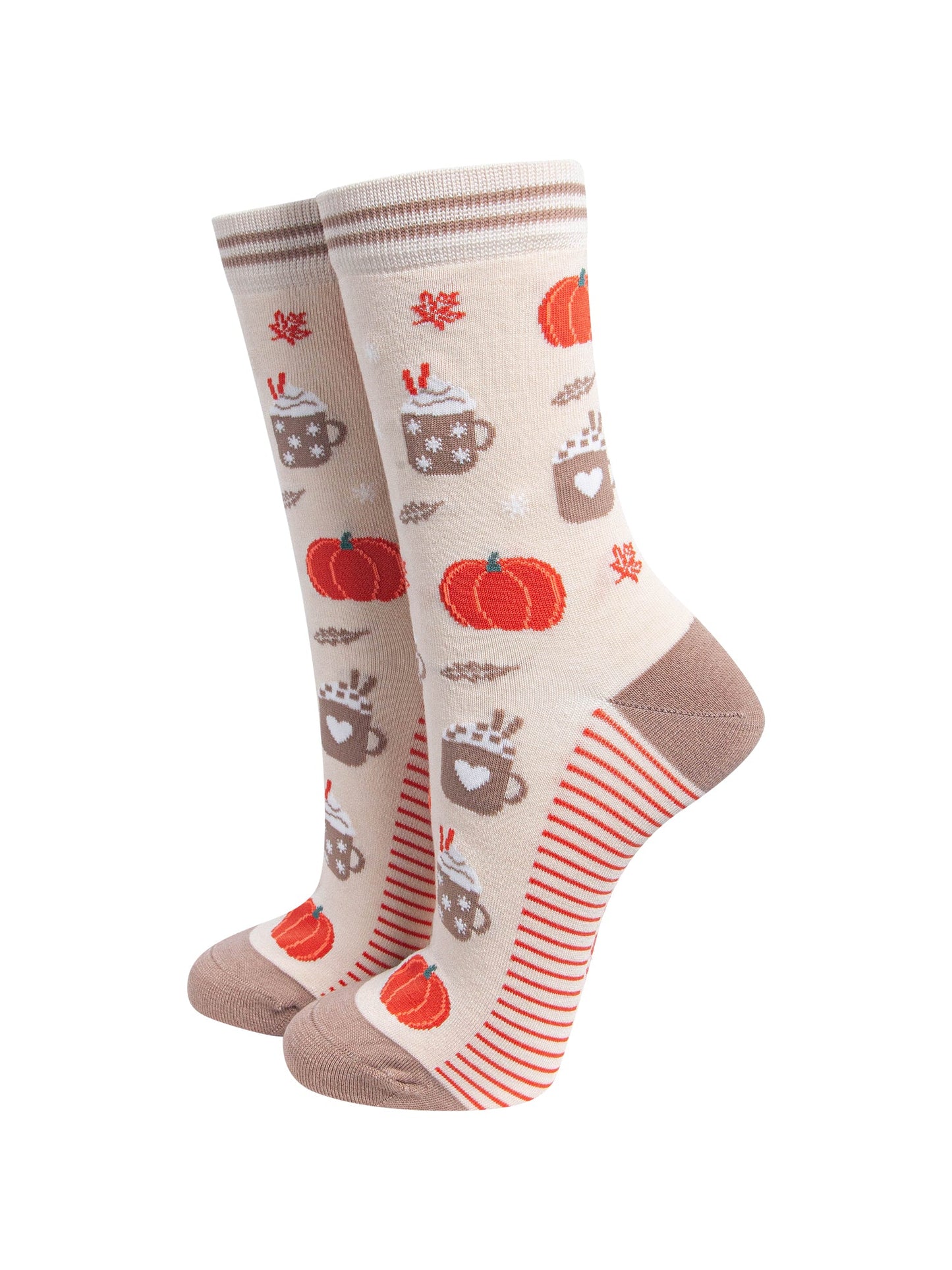 Pumpkin-Spice-Women's-Bamboo-Socks-in-Cream-Close-Up