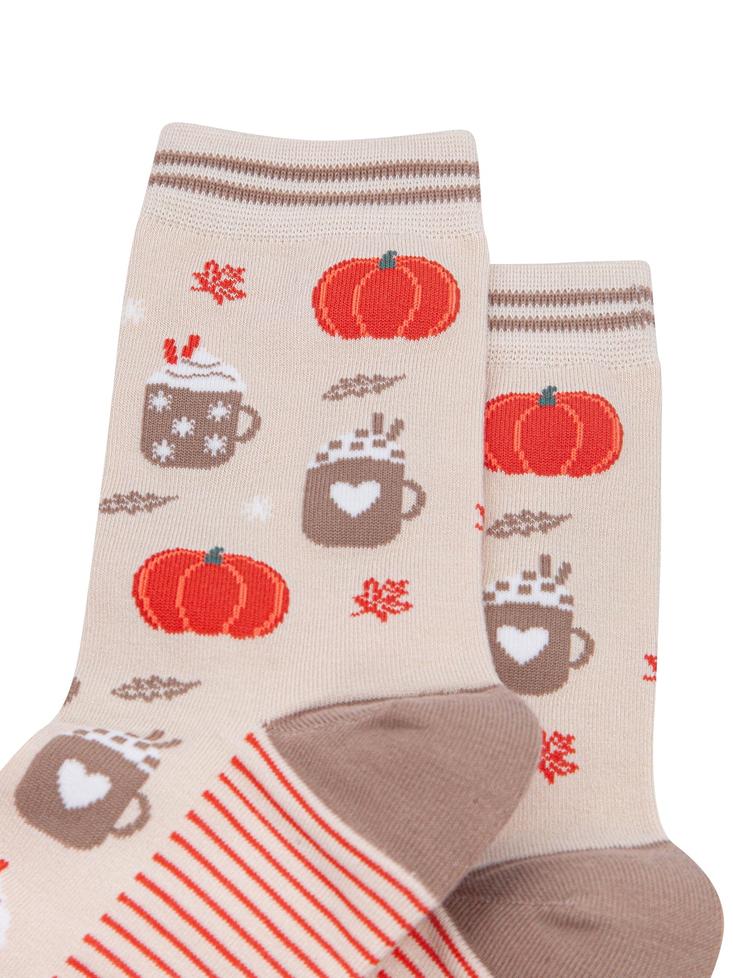 Pumpkin-Spice-Women's-Bamboo-Socks-in-Cream-Laid-Flat