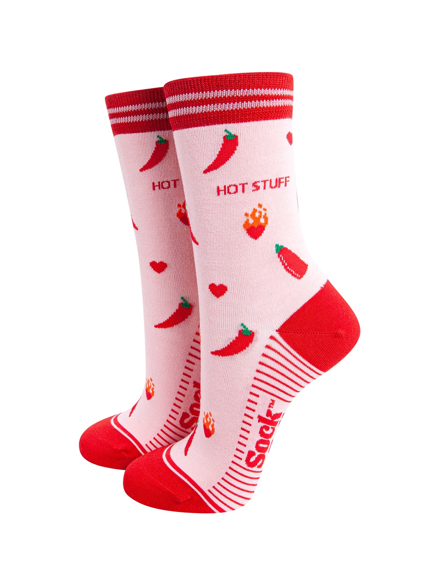 Hot-Stuff-Chilli-Pepper-Bamboo-Socks-in-Pink-On-Foot-Mannequin