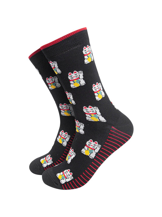 Lucky-Cat-Men's-Bamboo-Socks-in-Black-On-Mannequin