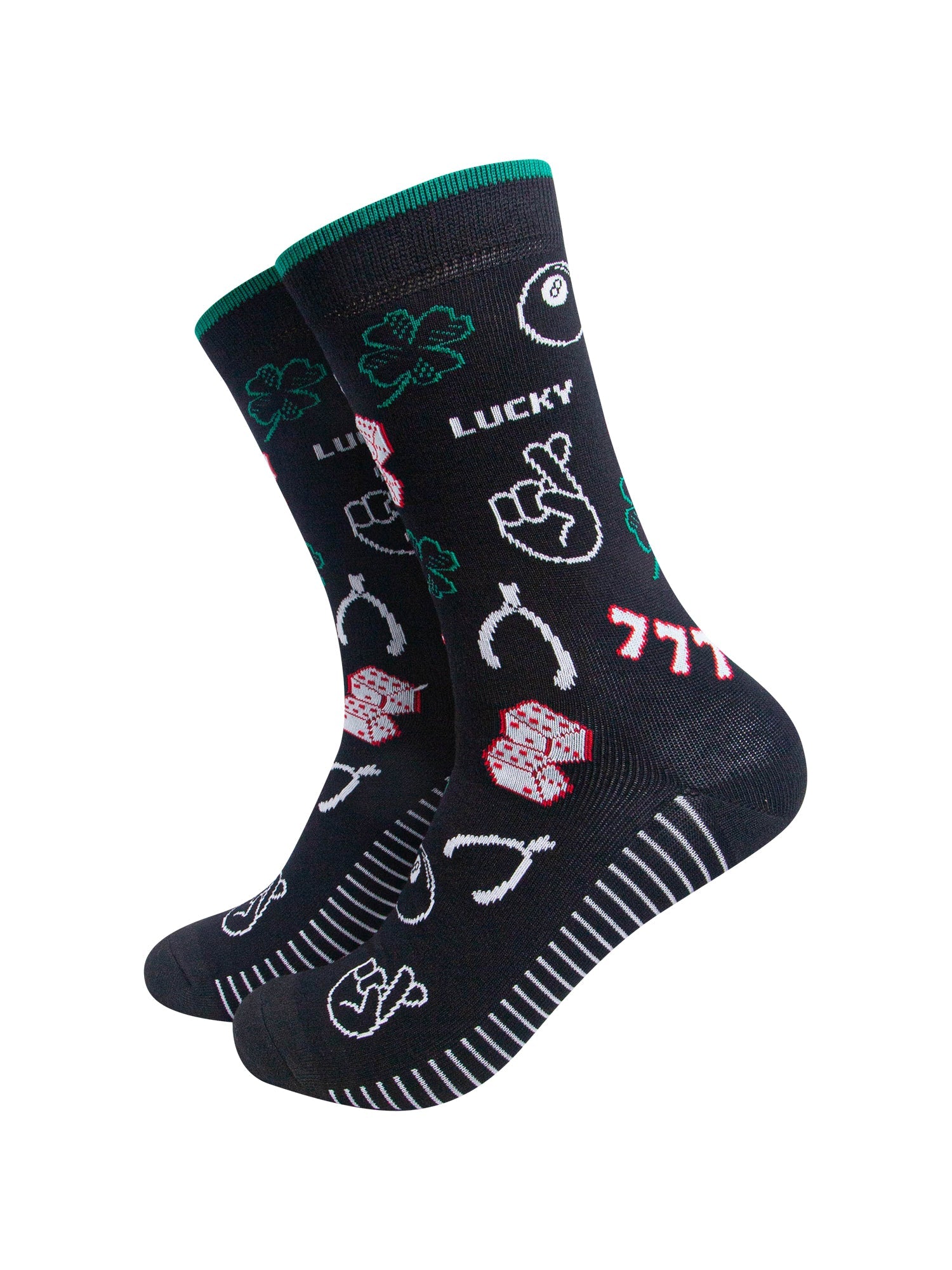 Lucky-Symbols-Men's-Bamboo-Socks-in-Black-On-Mannequin