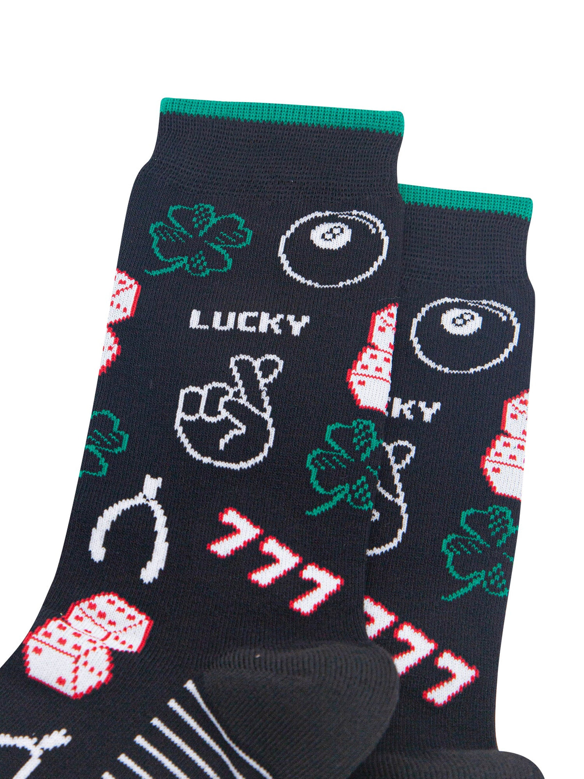 Lucky-Symbols-Men's-Bamboo-Socks-in-Black-Close-Up
