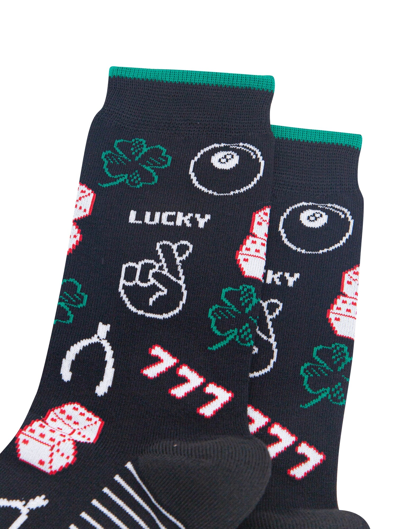 Lucky-Symbols-Men's-Bamboo-Socks-in-Black-Close-Up