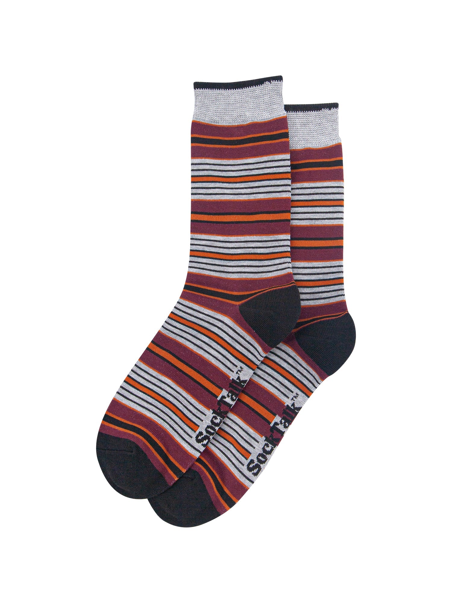 Stripey-Men's-Bamboo-Socks-in-Grey-Marl/Burgundy-Laid-Flat